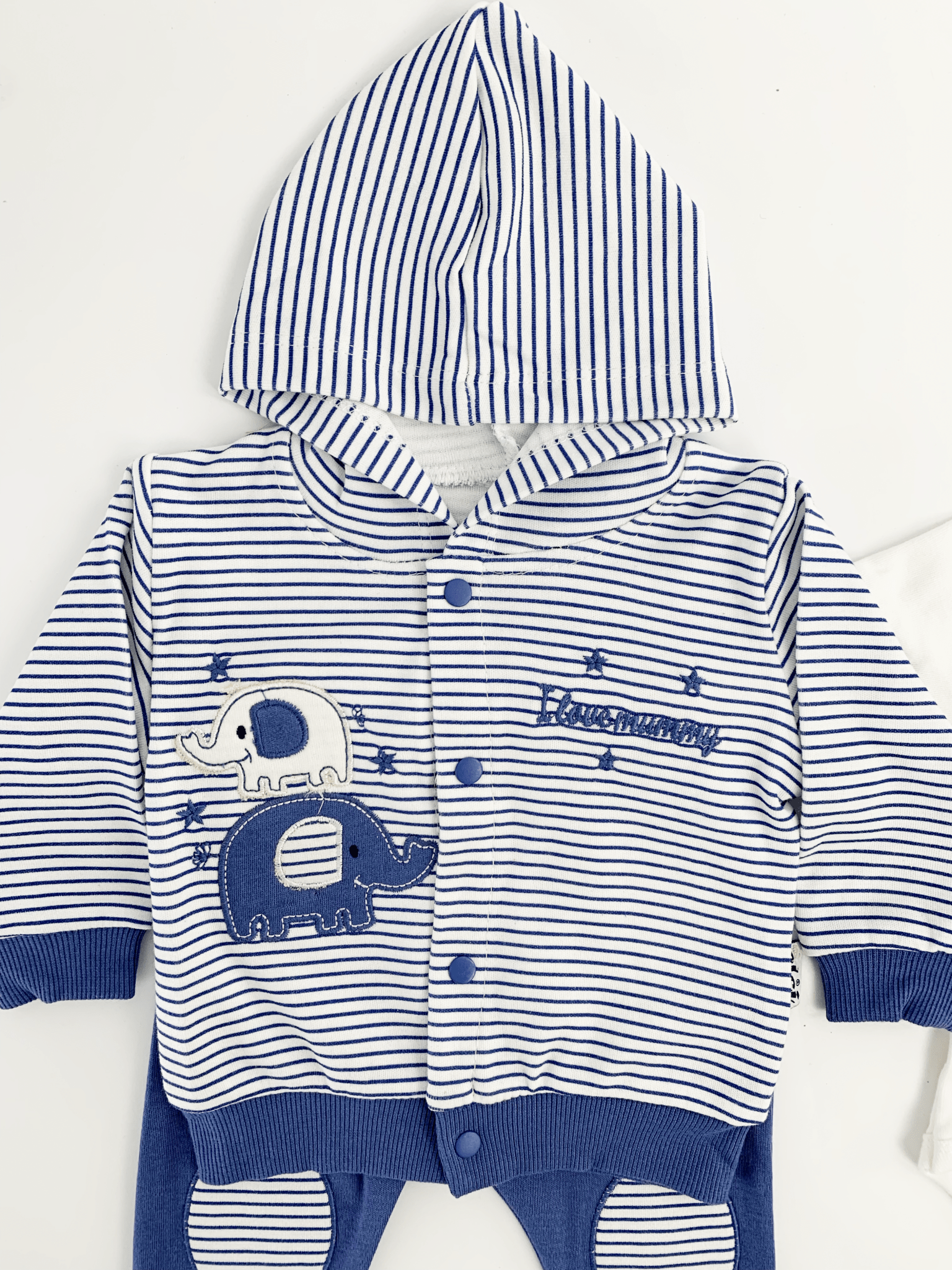 Compleu bebelusi 3 piese bleumarin - set hanorac, bluza si pantaloni - Botez bebelusi