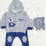 Compleu bebelusi 3 piese bleumarin - set hanorac, bluza si pantaloni - Botez bebelusi