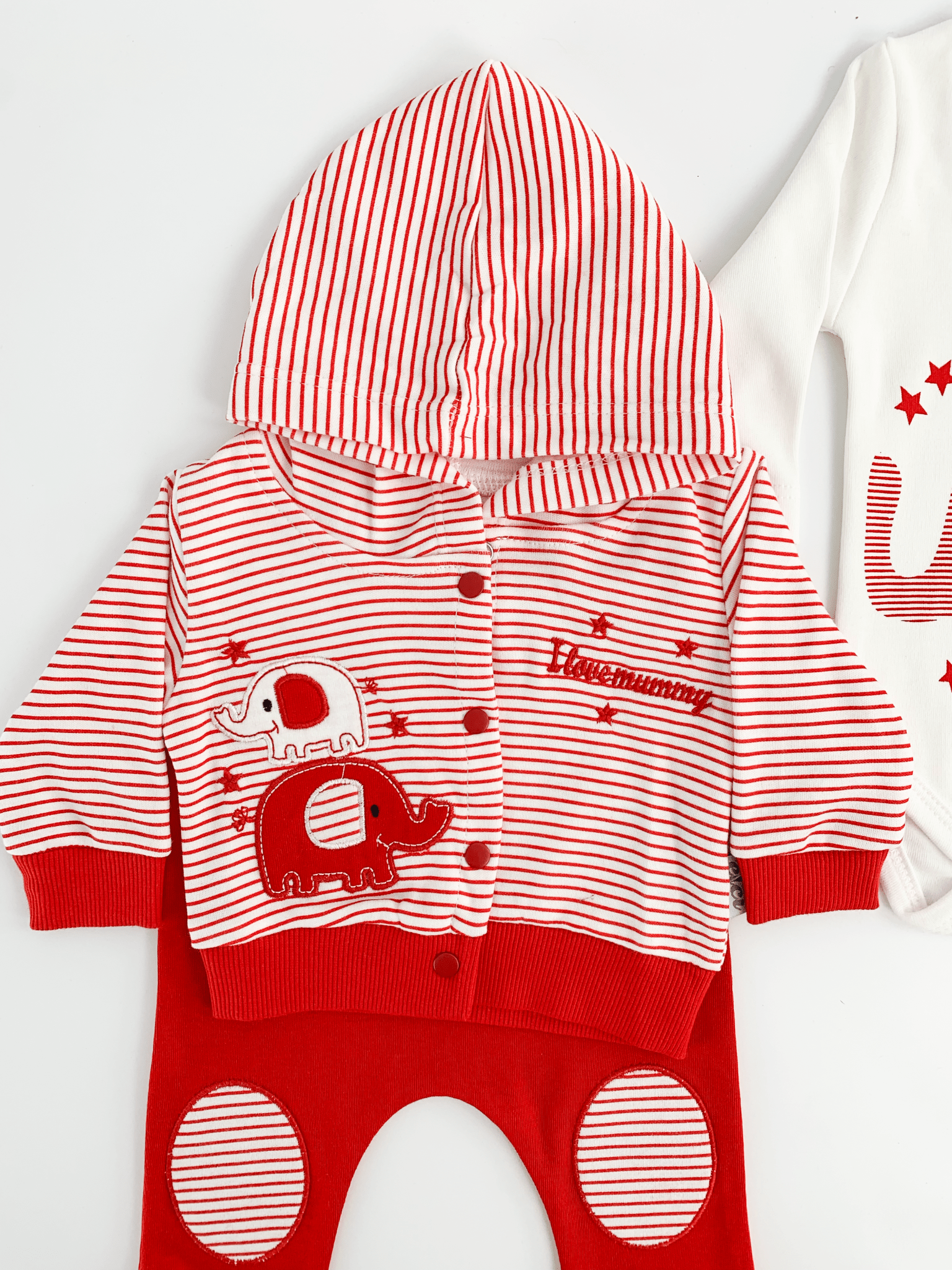 Compleu bebelusi 3 piese rosu - set hanorac, bluza si pantaloni - Botez bebelusi