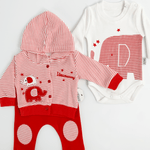 Compleu bebelusi 3 piese rosu - set hanorac, bluza si pantaloni - Botez bebelusi