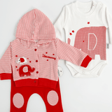 Compleu bebelusi 3 piese rosu - set hanorac, bluza si pantaloni - Botez bebelusi