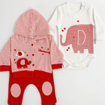 Compleu bebelusi 3 piese rosu - set hanorac, bluza si pantaloni - Botez bebelusi