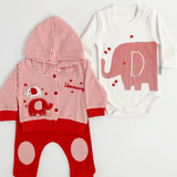 Compleu bebelusi 3 piese rosu - set hanorac, bluza si pantaloni - Botez bebelusi