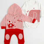 Compleu bebelusi 3 piese rosu - set hanorac, bluza si pantaloni - Botez bebelusi