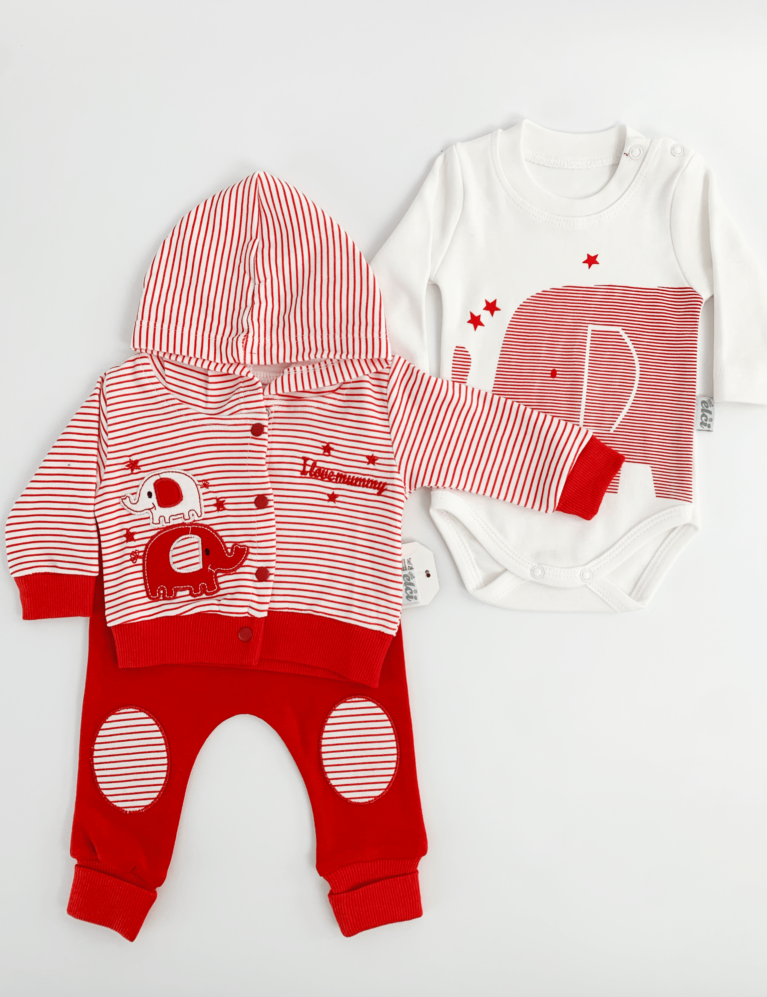 Compleu bebelusi 3 piese rosu - set hanorac, bluza si pantaloni - Botez bebelusi