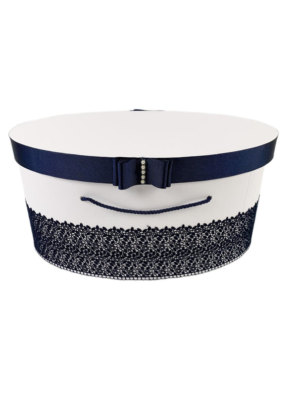 Cufar bleumarin cu dantela si fundita - Botez bebelusi