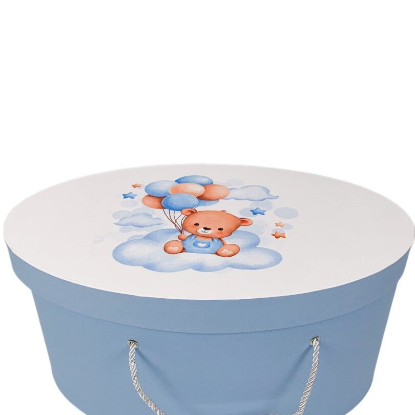 Cufar botez albastru cu ursulet - Botez bebelusi