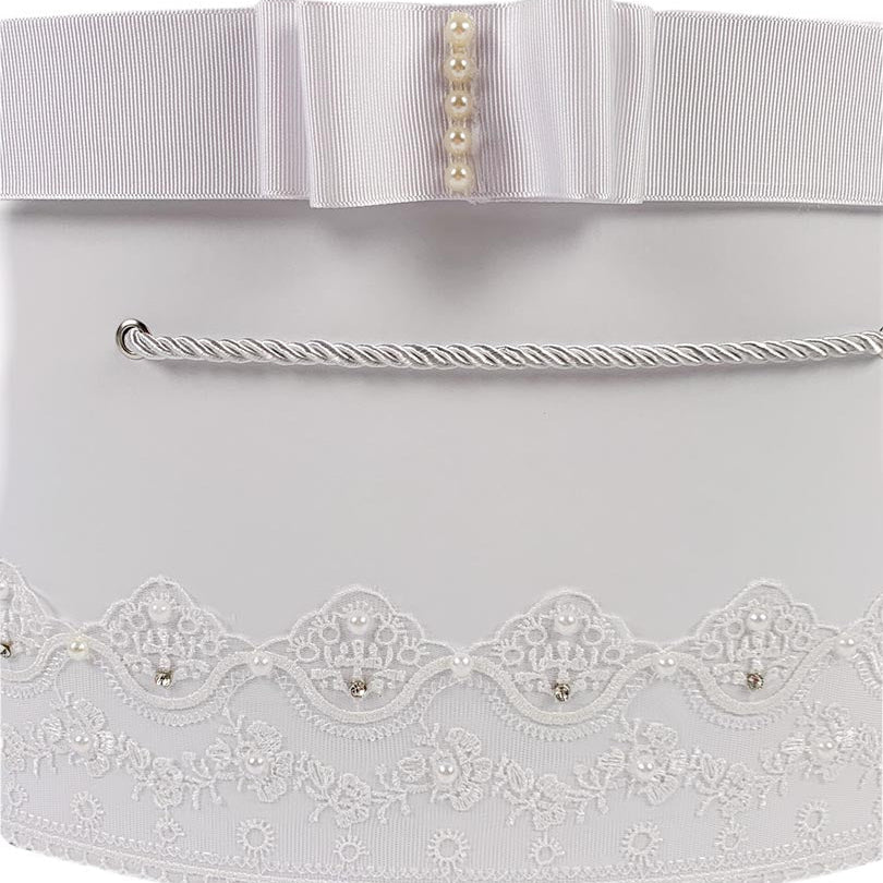 Cufar pentru botez cu dantela cu perle si strasuri - Botez bebelusi