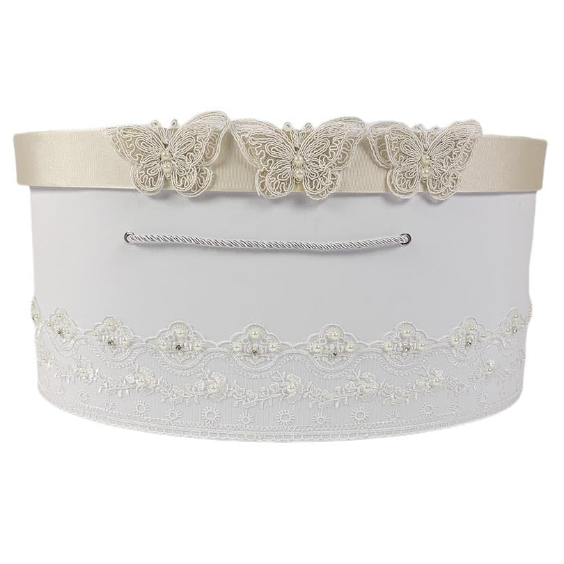 Cufar pentru botez cu fluturi crem - Botez bebelusi