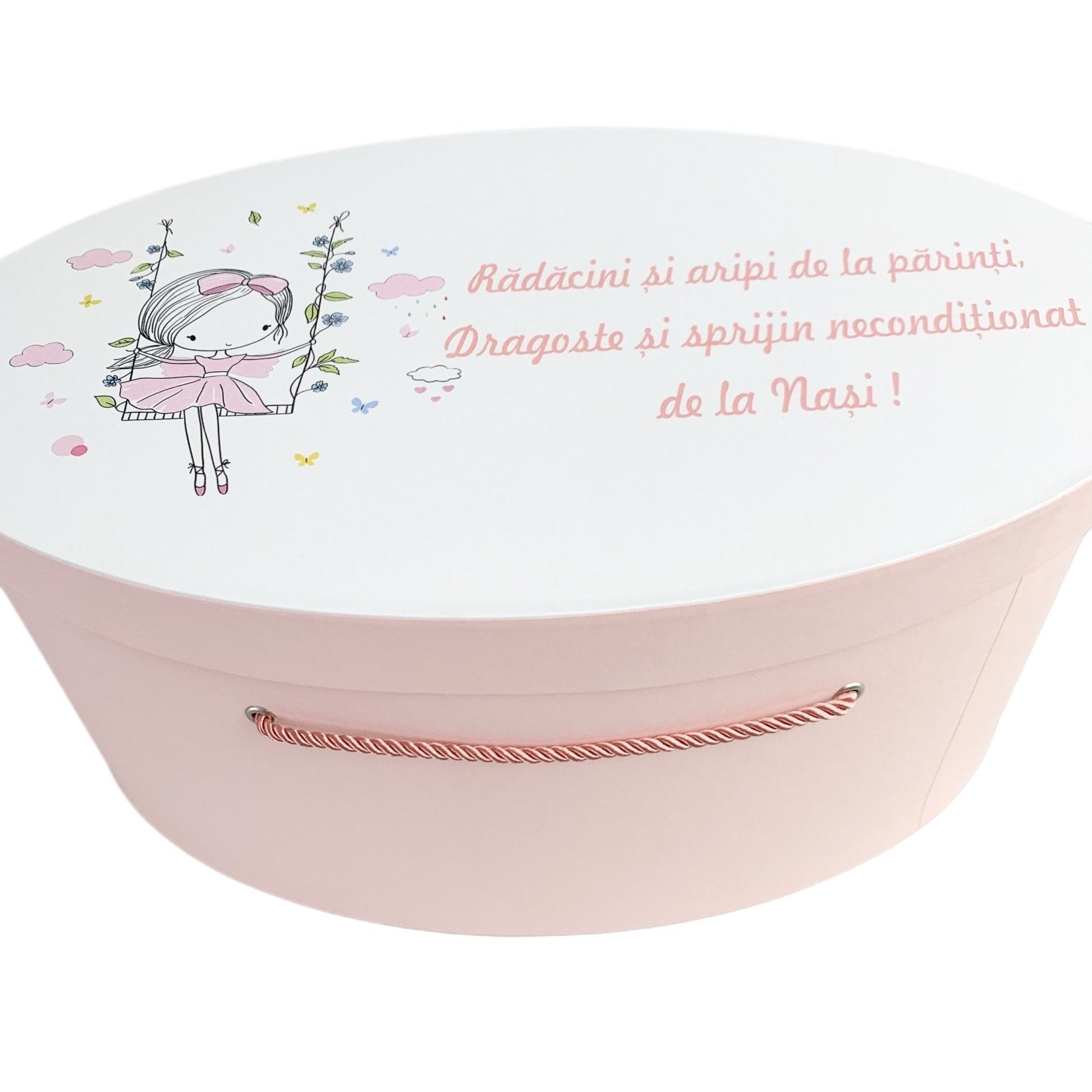 Cufar roz pal cu fetita in leagan - Botez bebelusi