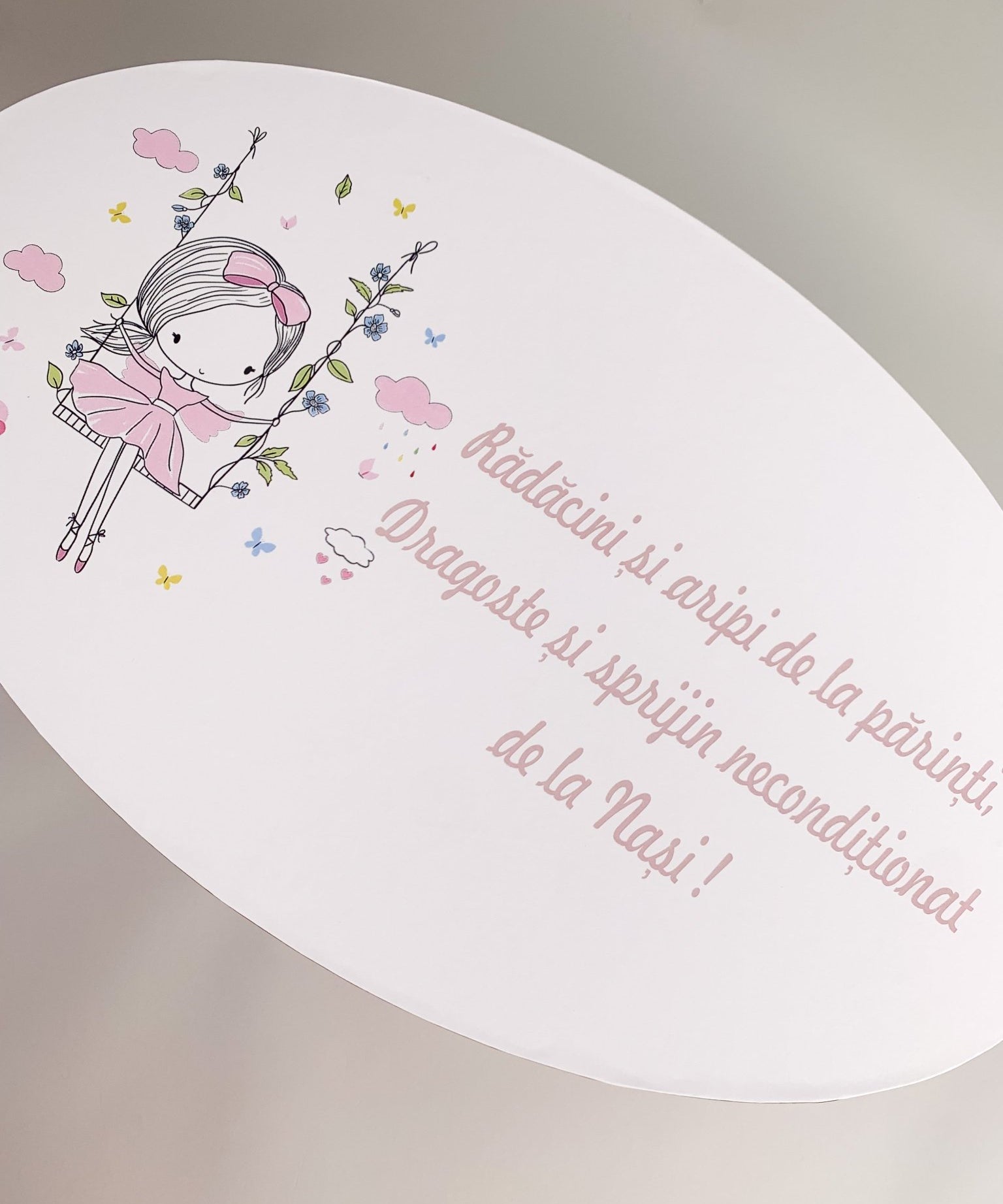 Cufar roz pal cu fetita in leagan - Botez bebelusi