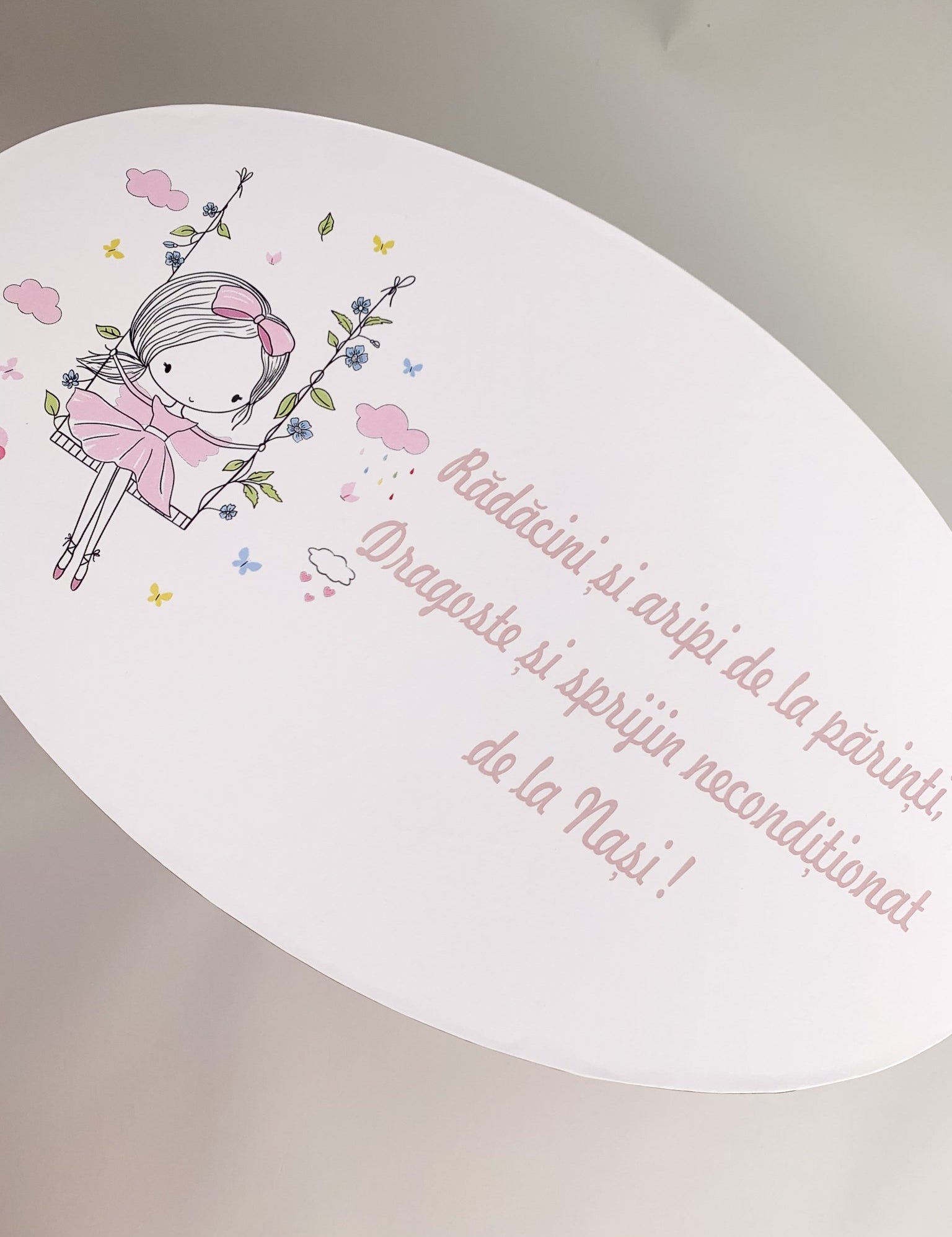 Cufar roz pal cu fetita in leagan - Botez bebelusi