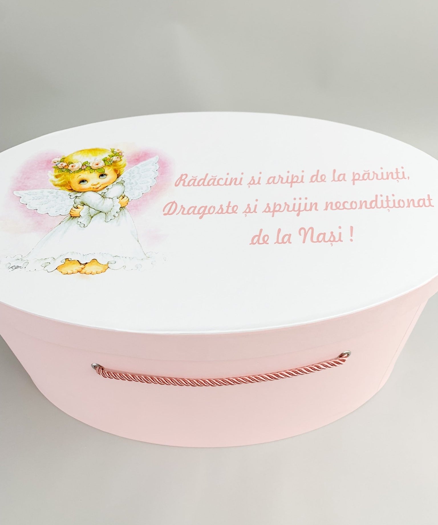 Cufar roz pal cu ingeras - Botez bebelusi