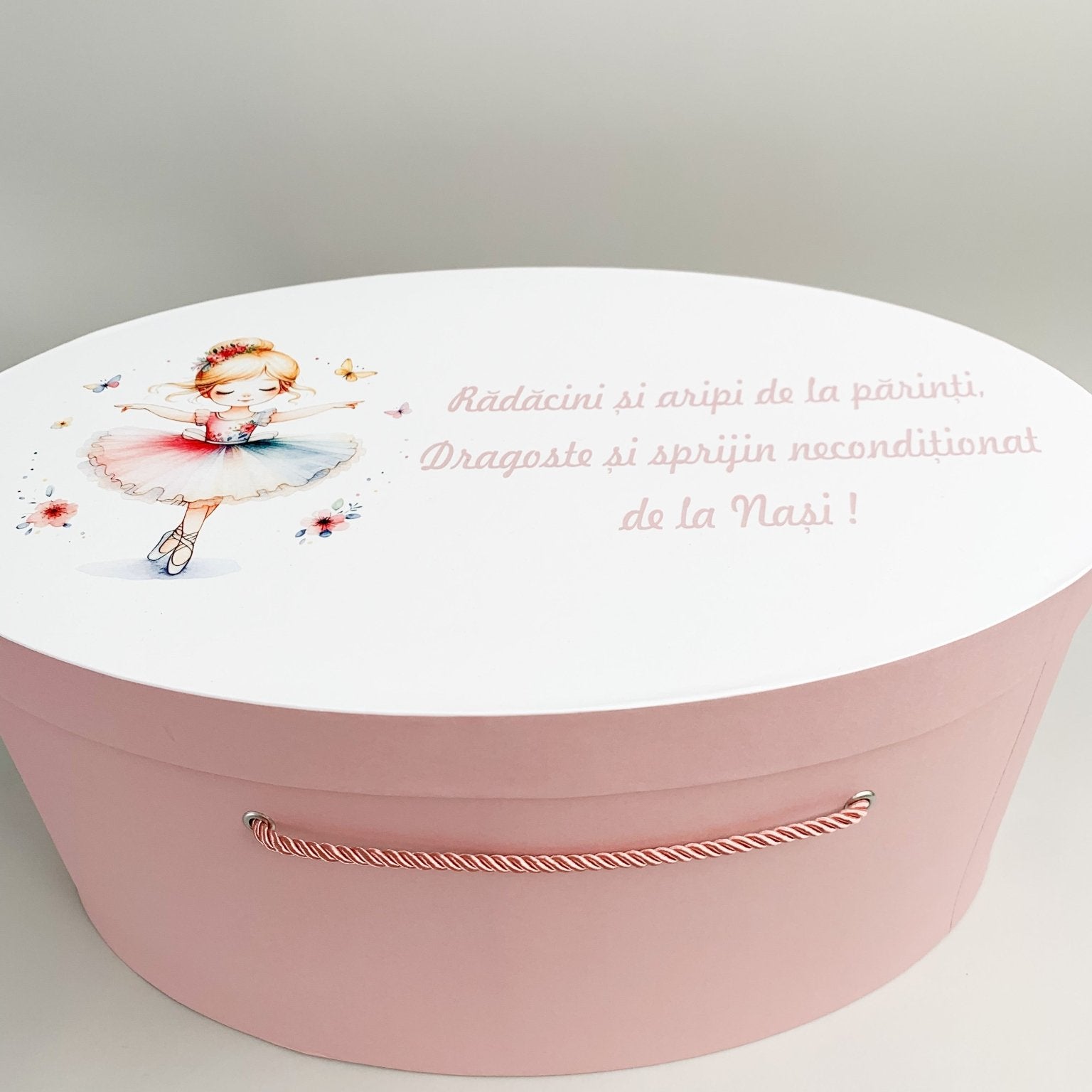 Cufar roz pudra cu balerina - Botez bebelusi