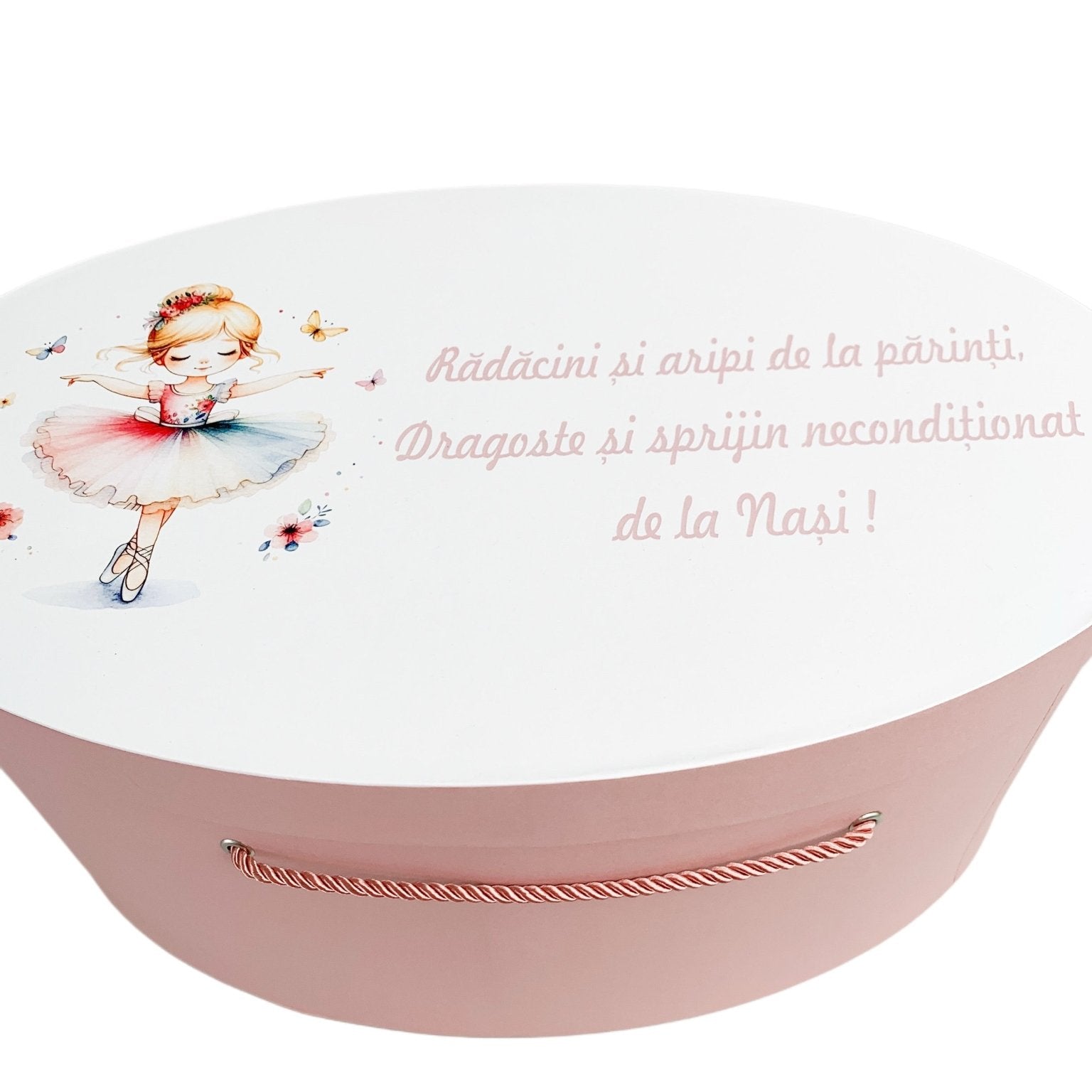 Cufar roz pudra cu balerina - Botez bebelusi