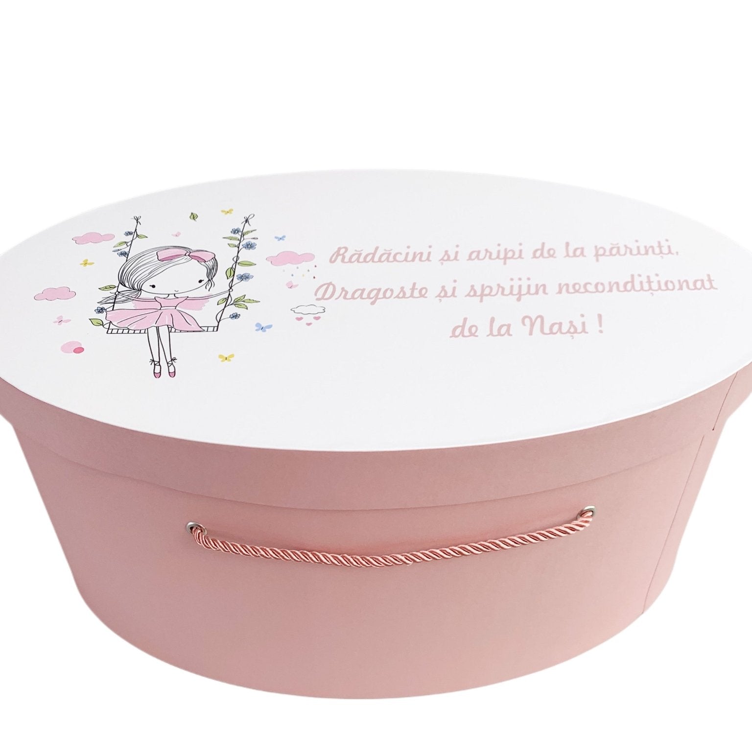 Cufar roz pudra cu fetita in leagan - Botez bebelusi