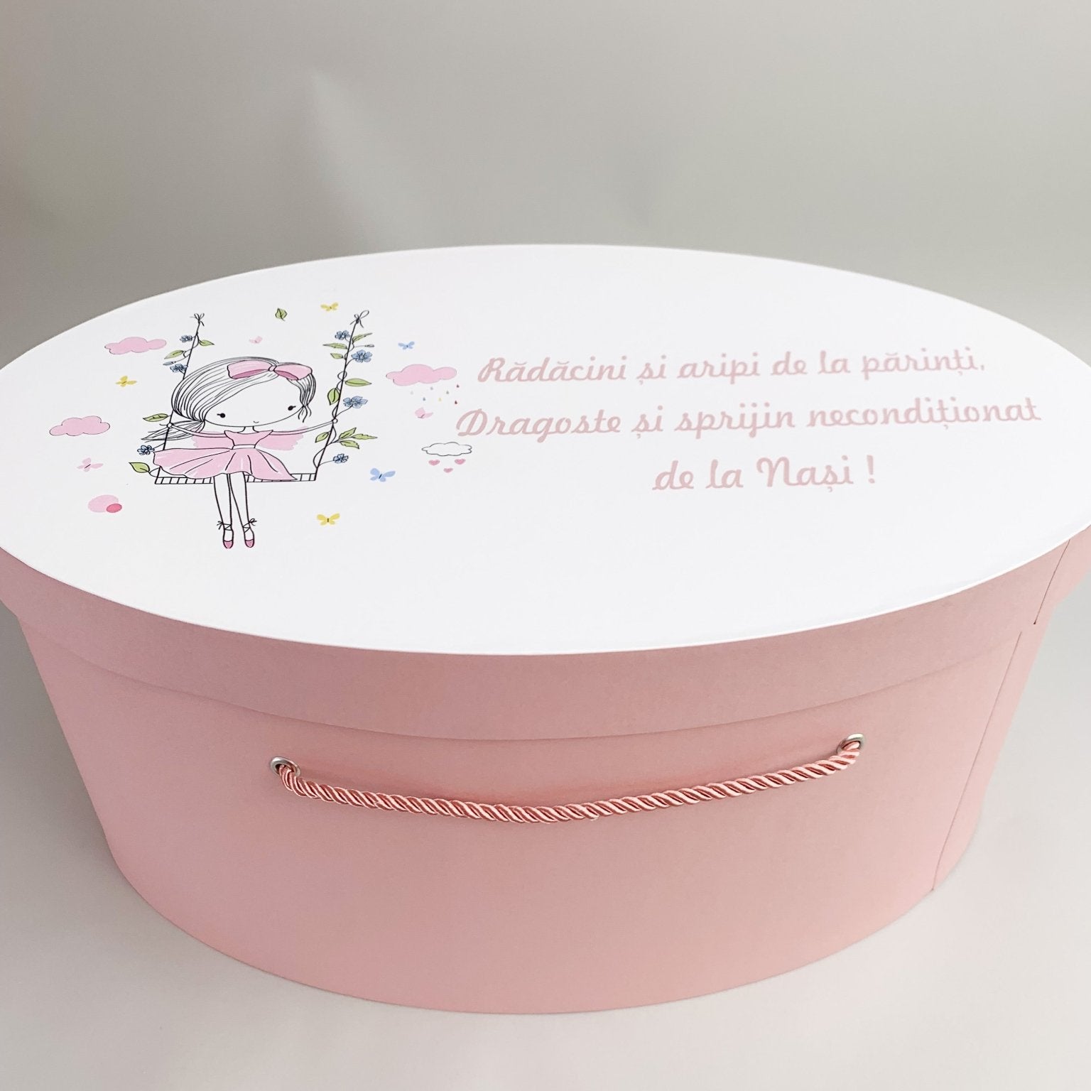 Cufar roz pudra cu fetita in leagan - Botez bebelusi