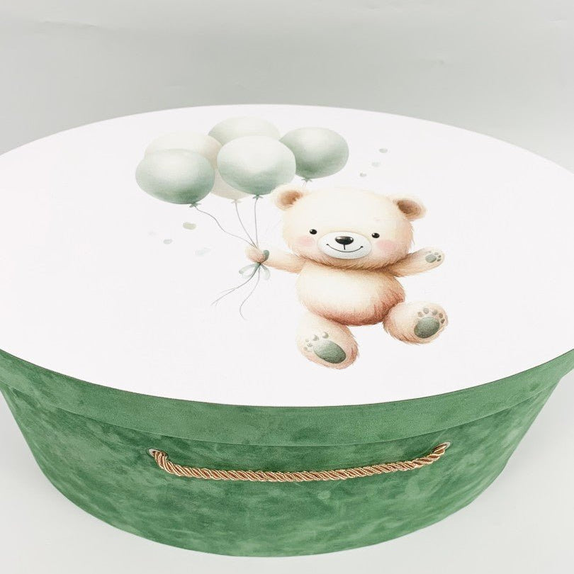 Cufar verde cu ursulet cu baloane - Botez bebelusi