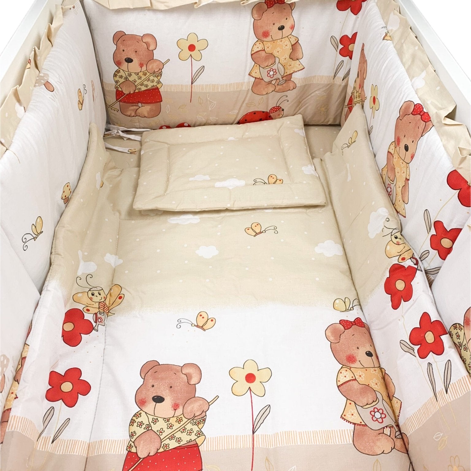 Lenjerie crem cu buburuza rosie - Botez bebelusi