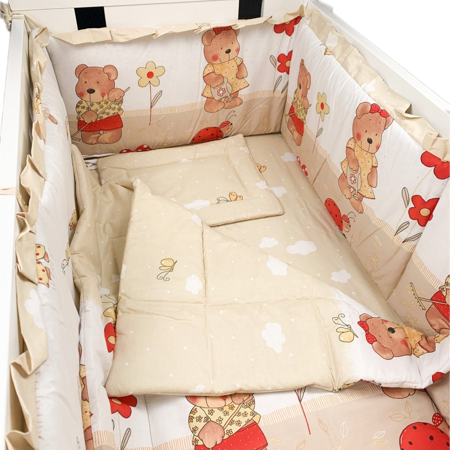 Lenjerie crem cu buburuza rosie - Botez bebelusi