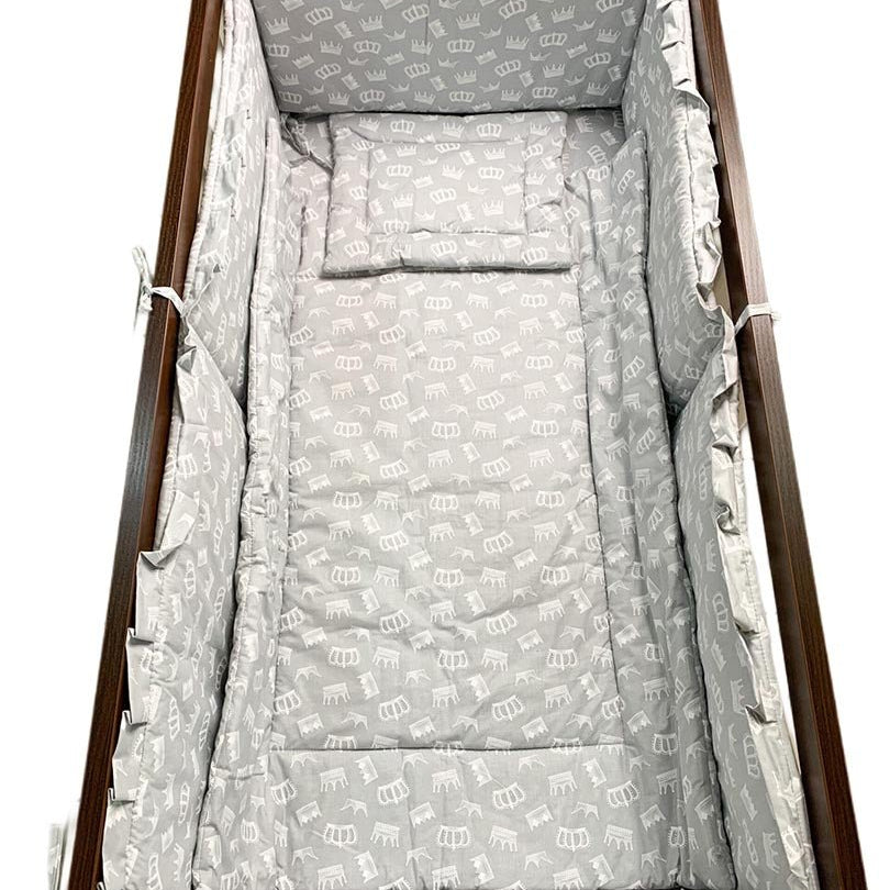 Lenjerie patut 100% bumbac gri cu coroana alba - Botez bebelusi