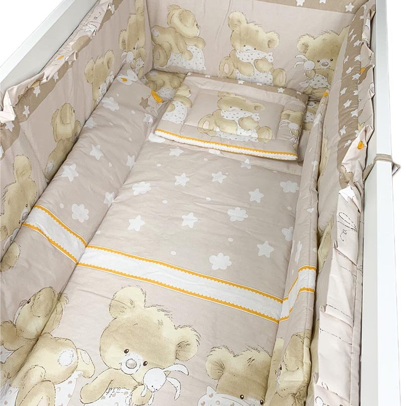 Lenjerie patut baiat ursulet crem cu steluțe - Botez bebelusi