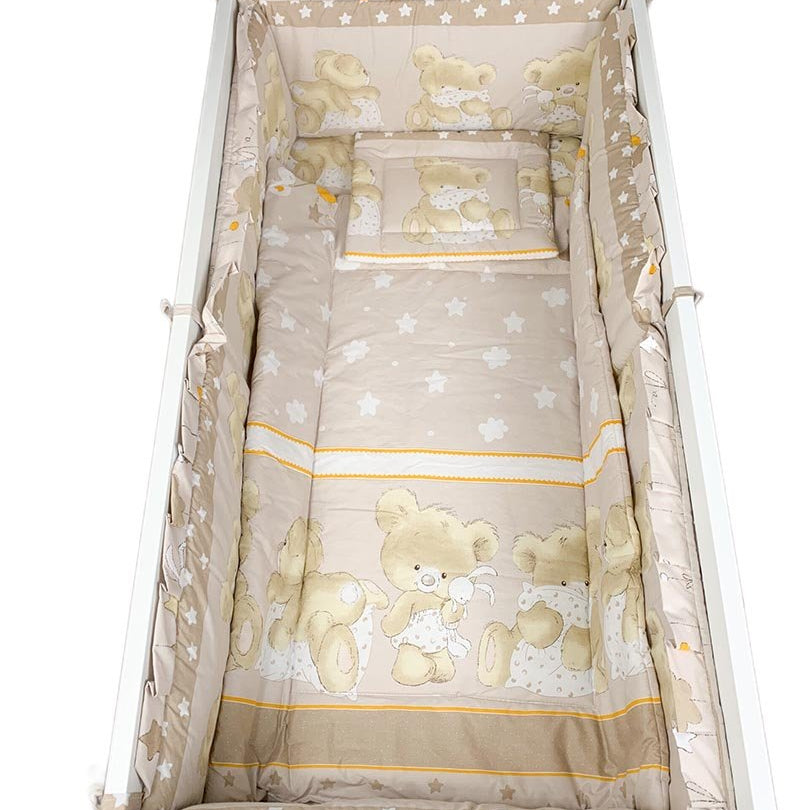 Lenjerie patut baiat ursulet crem cu steluțe - Botez bebelusi