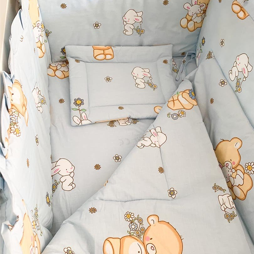 Lenjerie patut cu ursuleti si iepurasi - Botez bebelusi