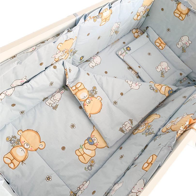 Lenjerie patut cu ursuleti si iepurasi - Botez bebelusi