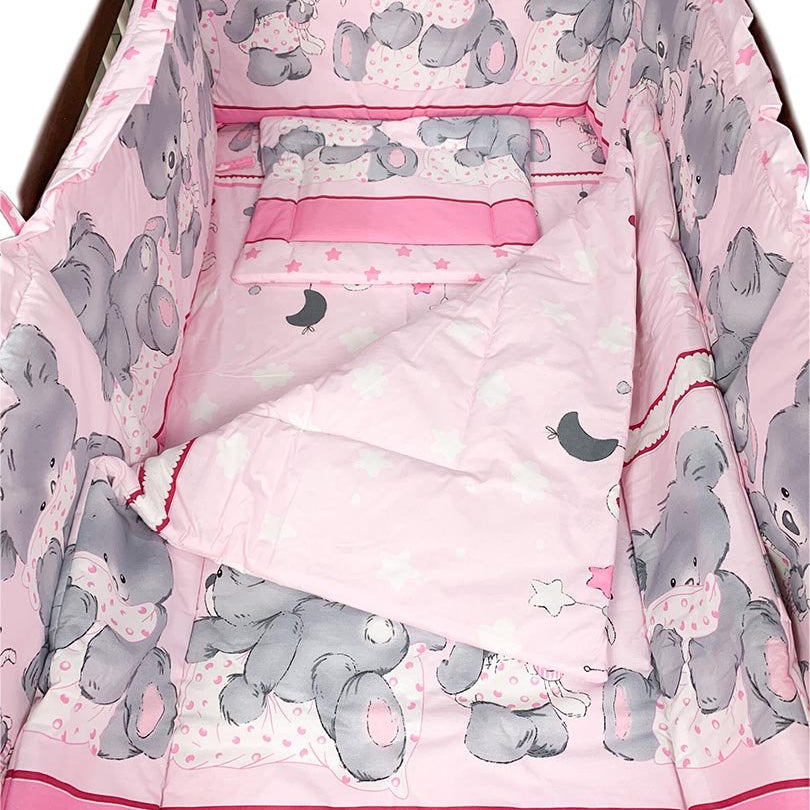 Lenjerie patut fetita cu steluțe si ursulet gri - Botez bebelusi