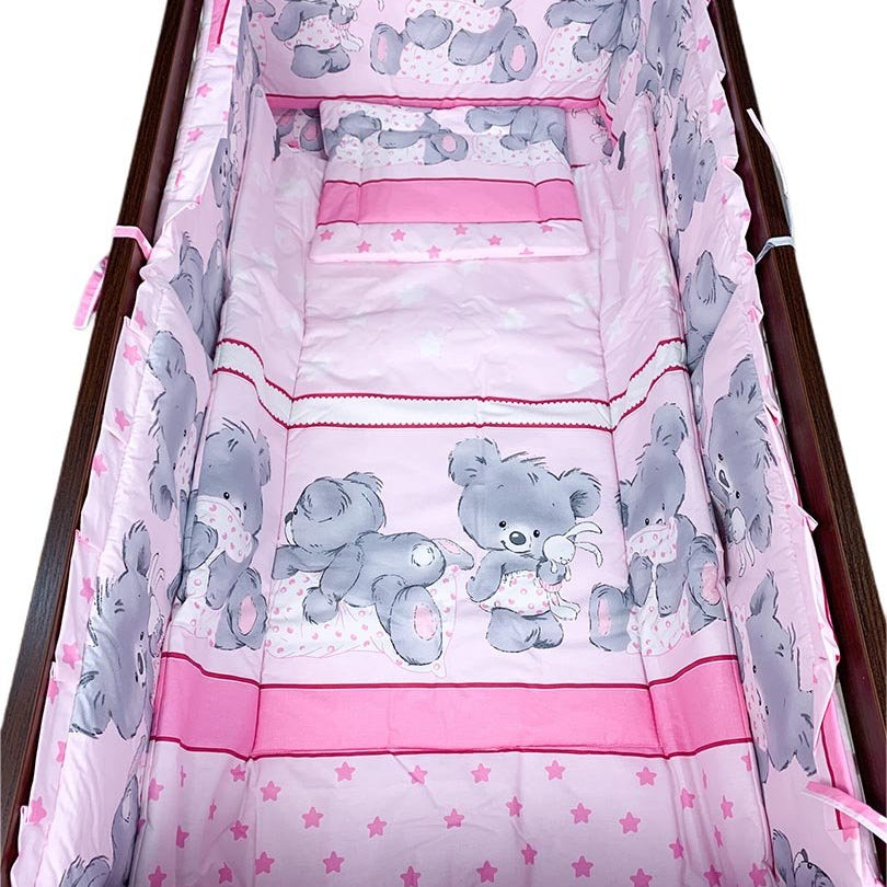 Lenjerie patut fetita cu steluțe si ursulet gri - Botez bebelusi