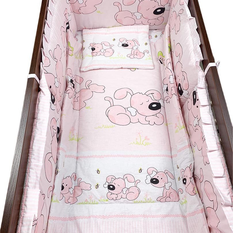 Lenjerie patut roz fetita cățeluș vesel - Botez bebelusi