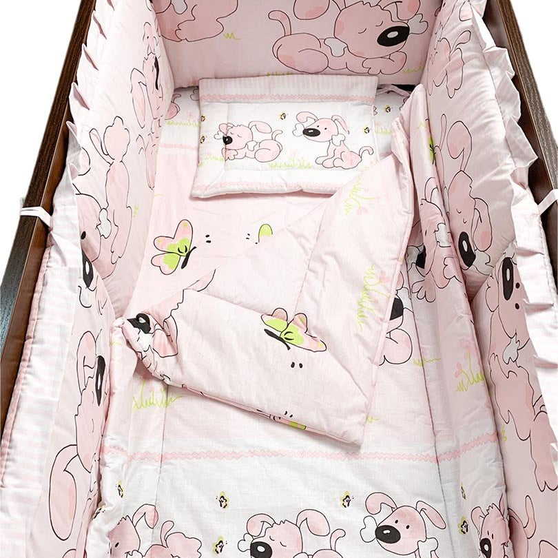 Lenjerie patut roz fetita cățeluș vesel - Botez bebelusi