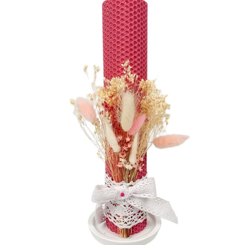 Lumanare botez ceara naturala Roz pudra - Botez bebelusi