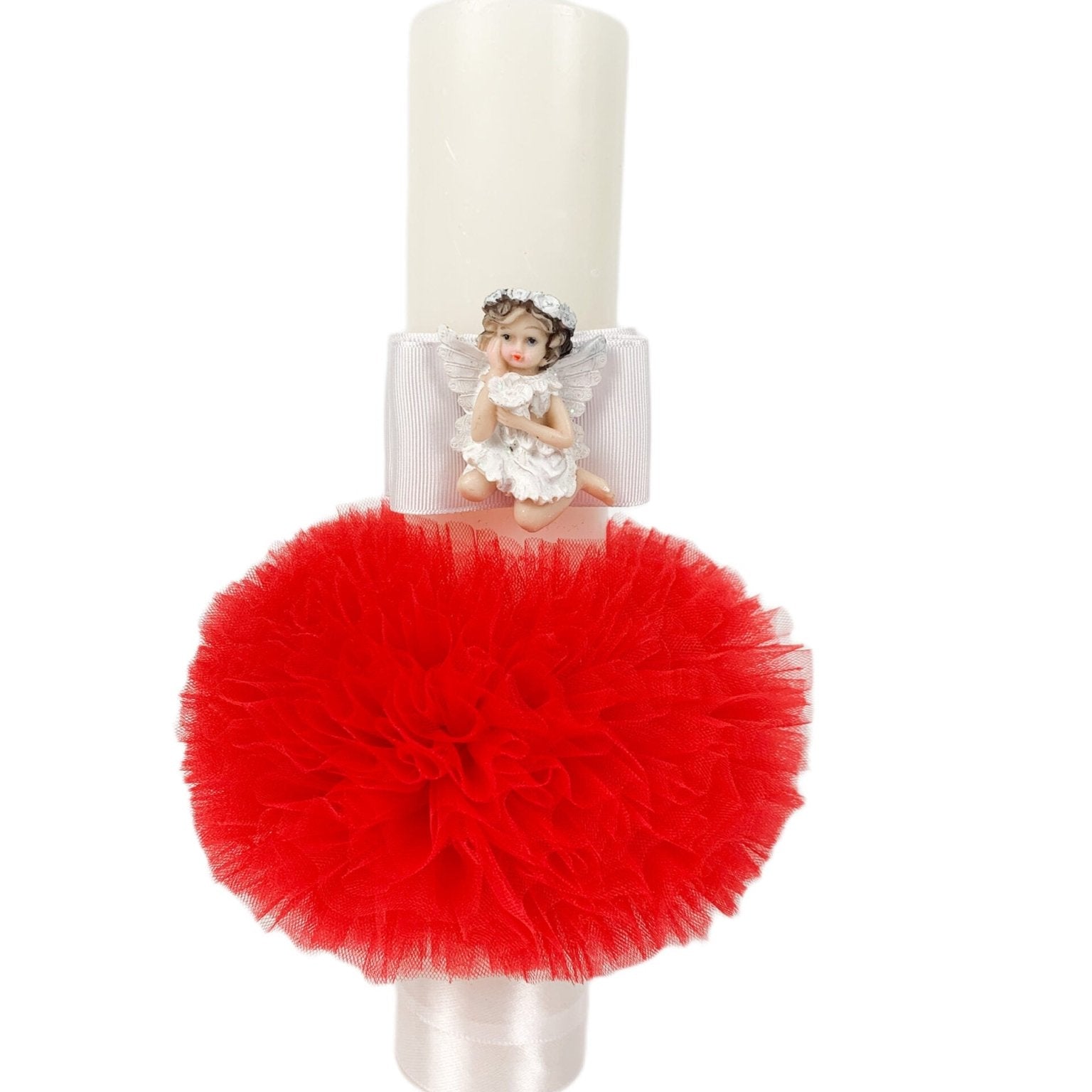 Lumanare botez fetita roșie cu ingeras - Botez bebelusi