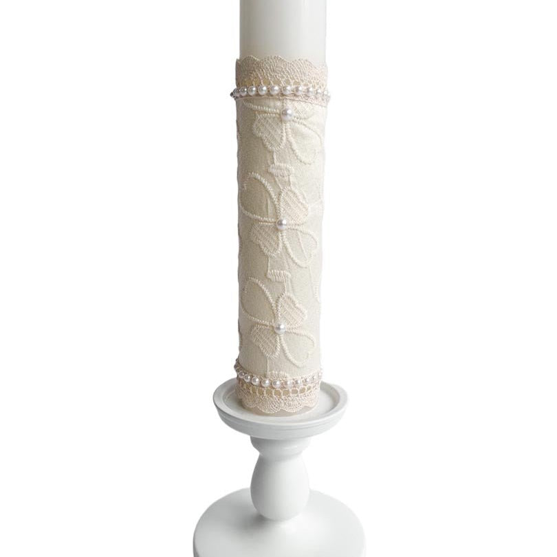 Lumanare botez ivoire cu dantela - Botez bebelusi