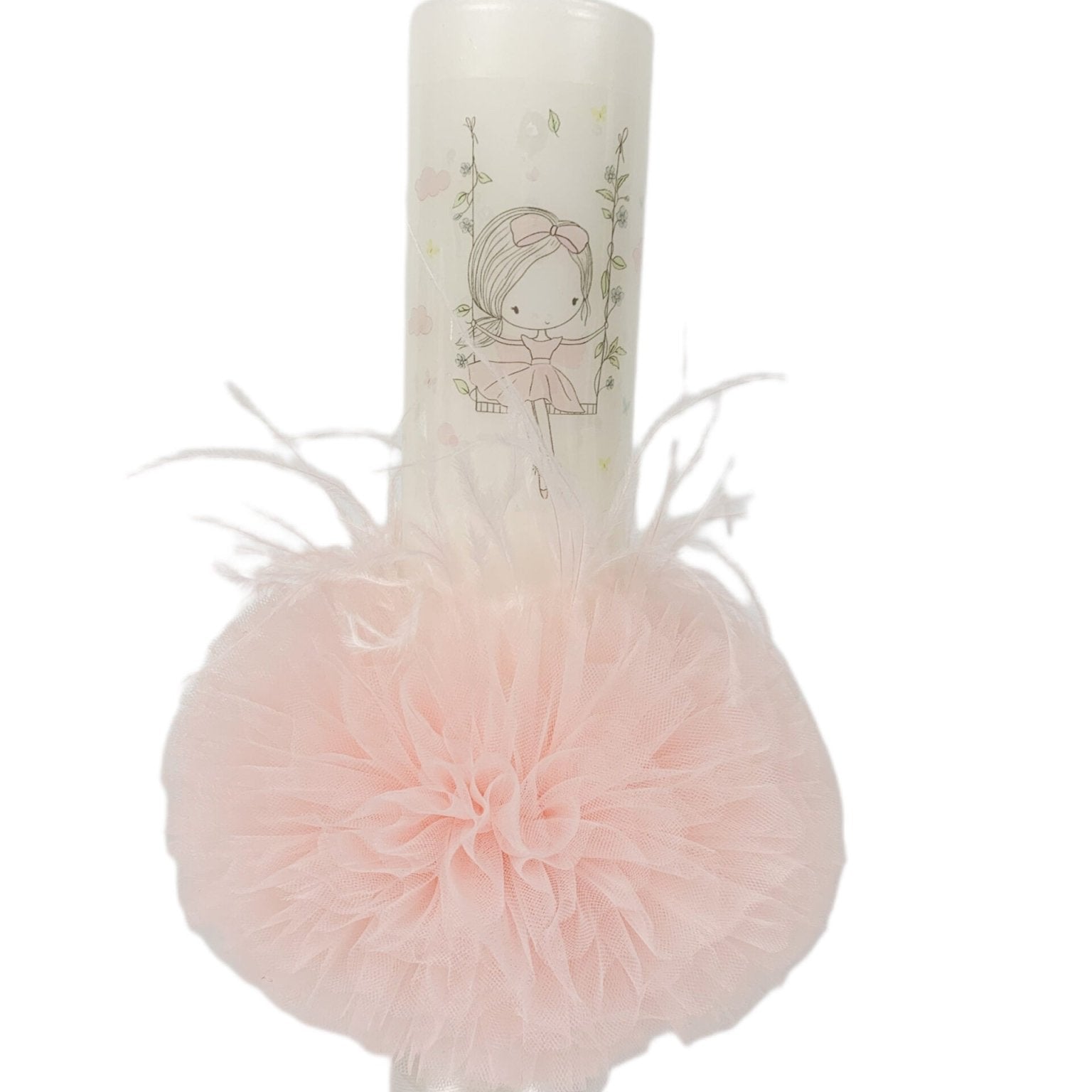 Lumanare botez roz cu fetita in leagăn - Botez bebelusi