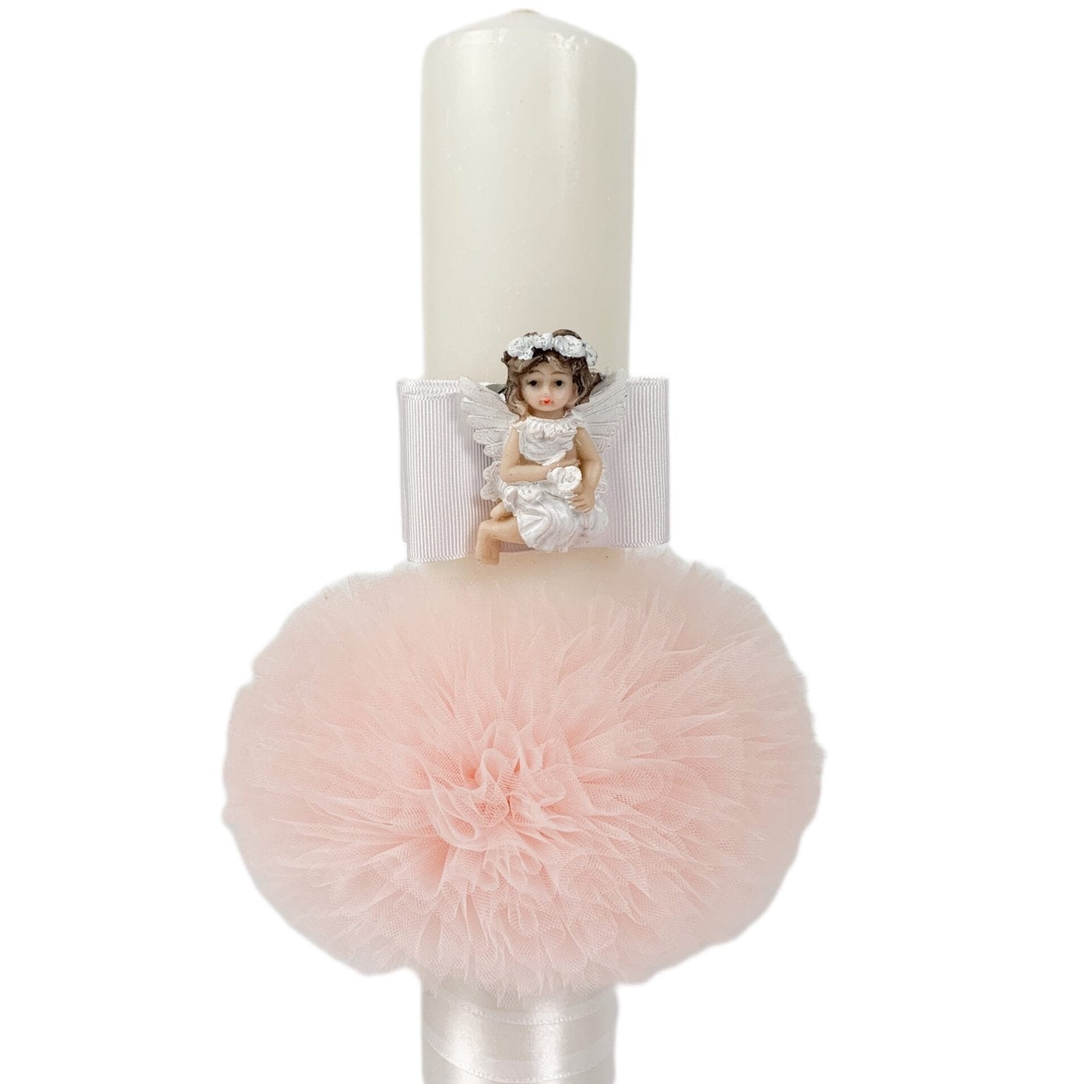 Lumanare botez roz cu ingeras - Botez bebelusi