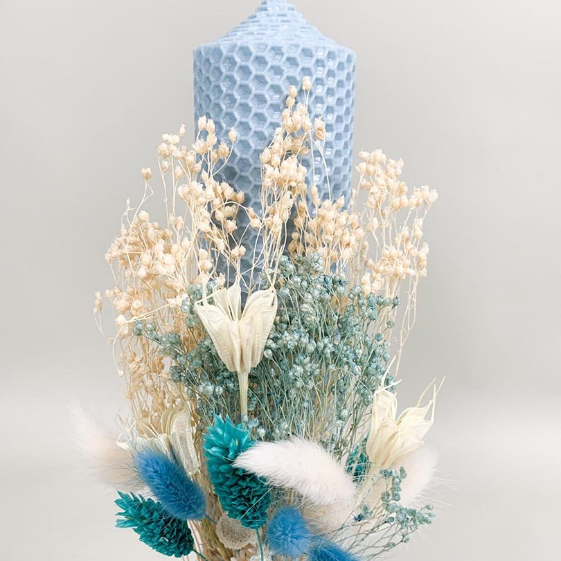 Lumanare ceara naturala albastra - Botez bebelusi