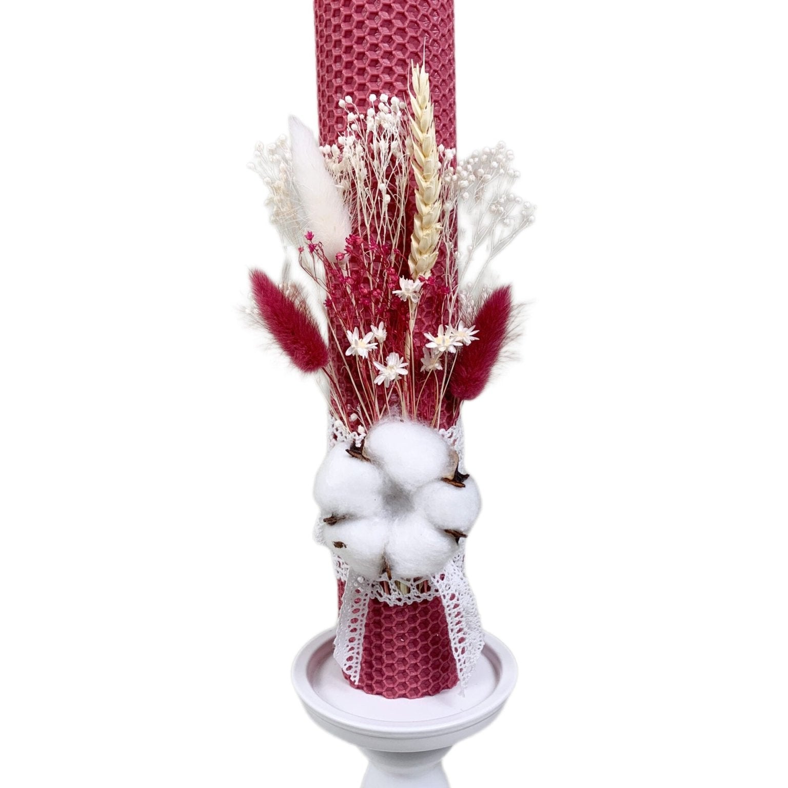 Lumanare ceara naturală cu flori uscate - Botez bebelusi