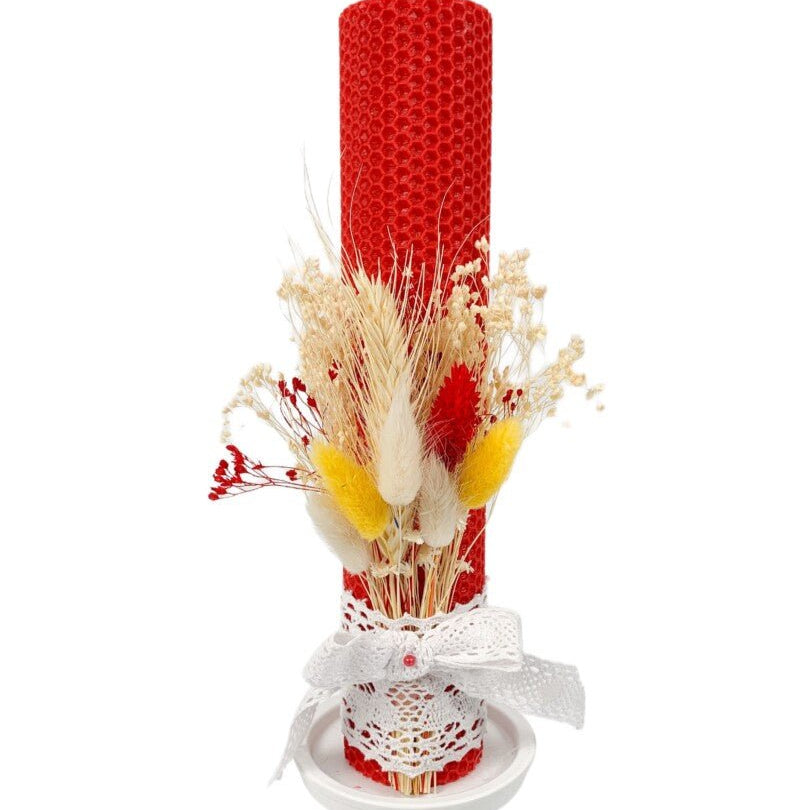 Lumanare ceara naturală Red - Botez bebelusi