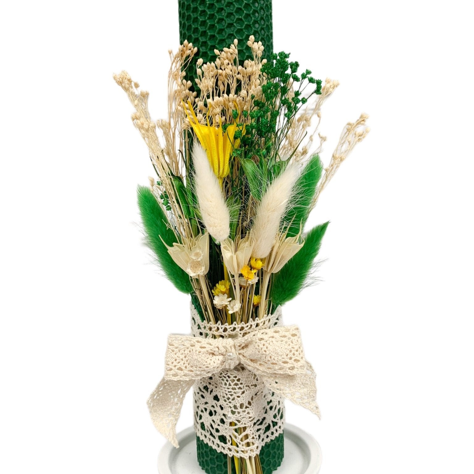 Lumanare ceara naturala verde închis pentru botez - Botez bebelusi