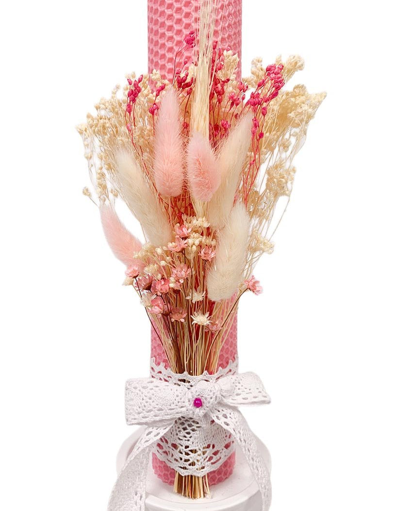 Lumanare de botez cu flori uscate - Botez bebelusi