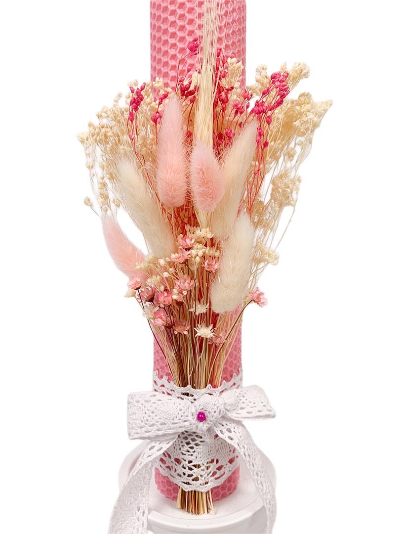 Lumanare de botez cu flori uscate - Botez bebelusi