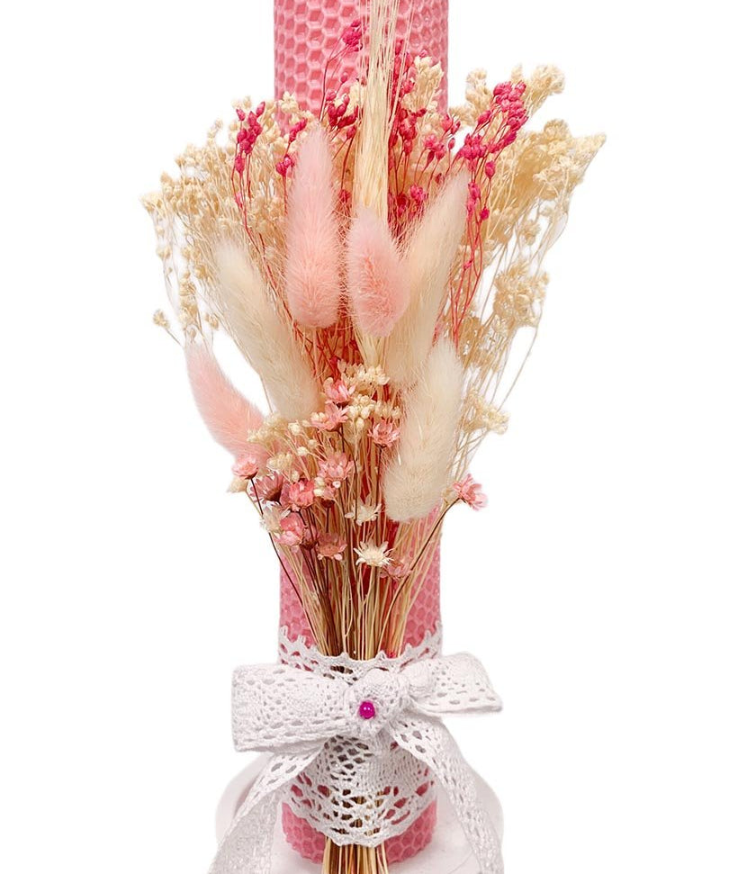 Lumanare de botez cu flori uscate - Botez bebelusi