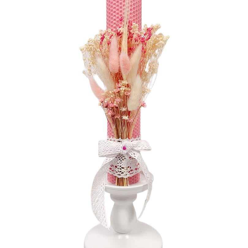 Lumanare de botez cu flori uscate - Botez bebelusi