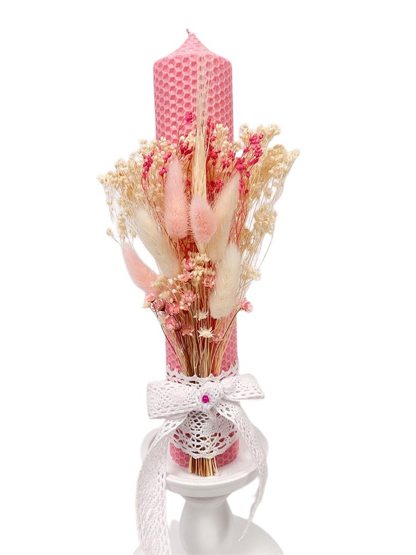 Lumanare de botez cu flori uscate - Botez bebelusi