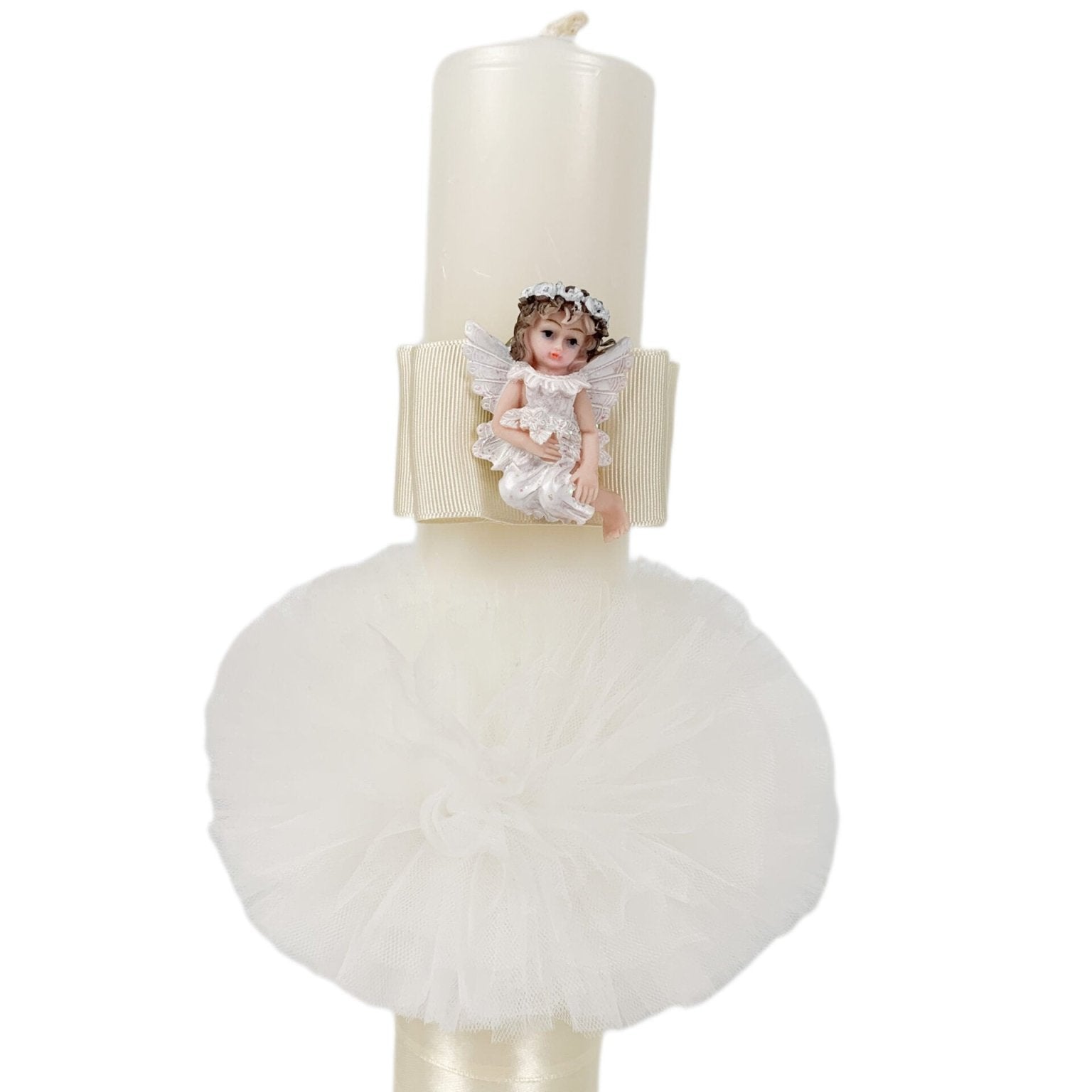 Lumanare fetita ivoire cu ingeras - Botez bebelusi