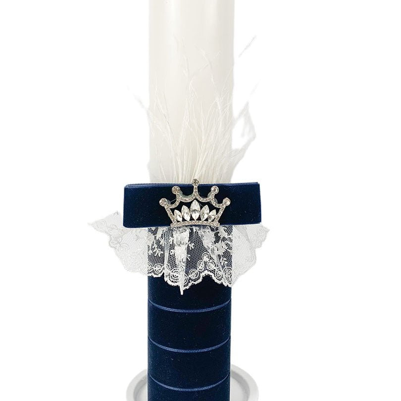 Lumanare pentru botez catifea bleomarin, Micul Print - Botez bebelusi