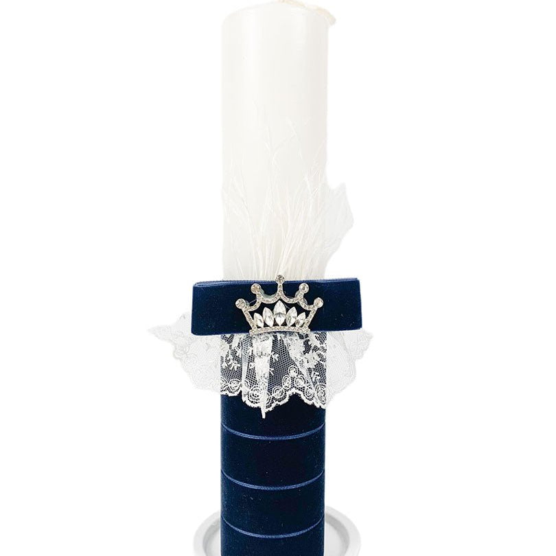 Lumanare pentru botez catifea bleomarin, Micul Print - Botez bebelusi